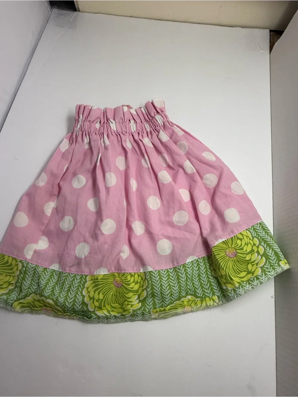 No tag Pink Polka Dot Dress with Green Floral Accents